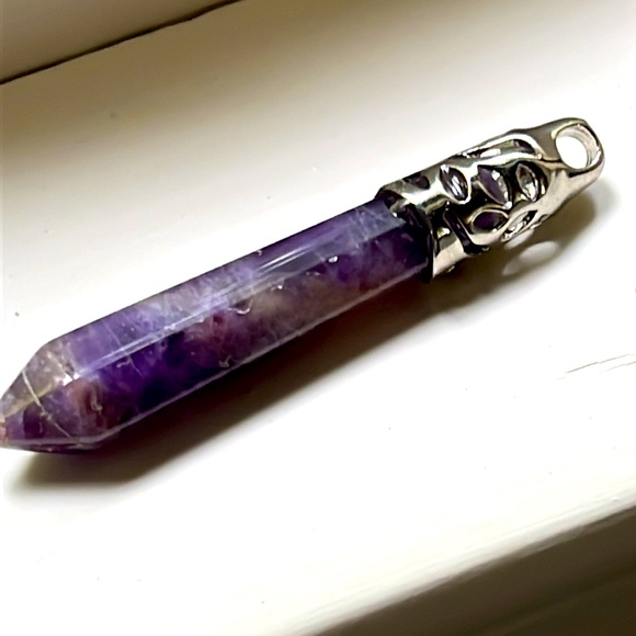 Genuine Amethyst 6- Sided Pendant Point in Silver - Picture 7 of 11